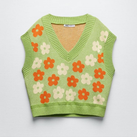 Zara Green Floral Sweater Vest - Picture 2 of 7